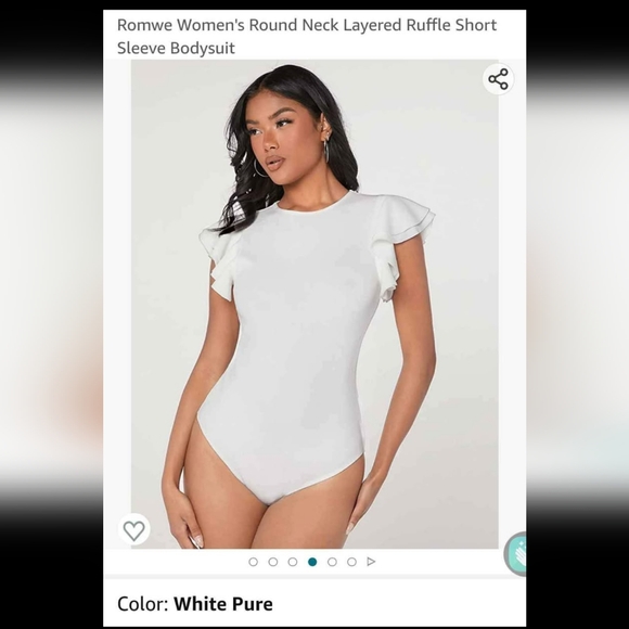White Ruffle Short Sleeve Bodysuit - Picture 4 of 6